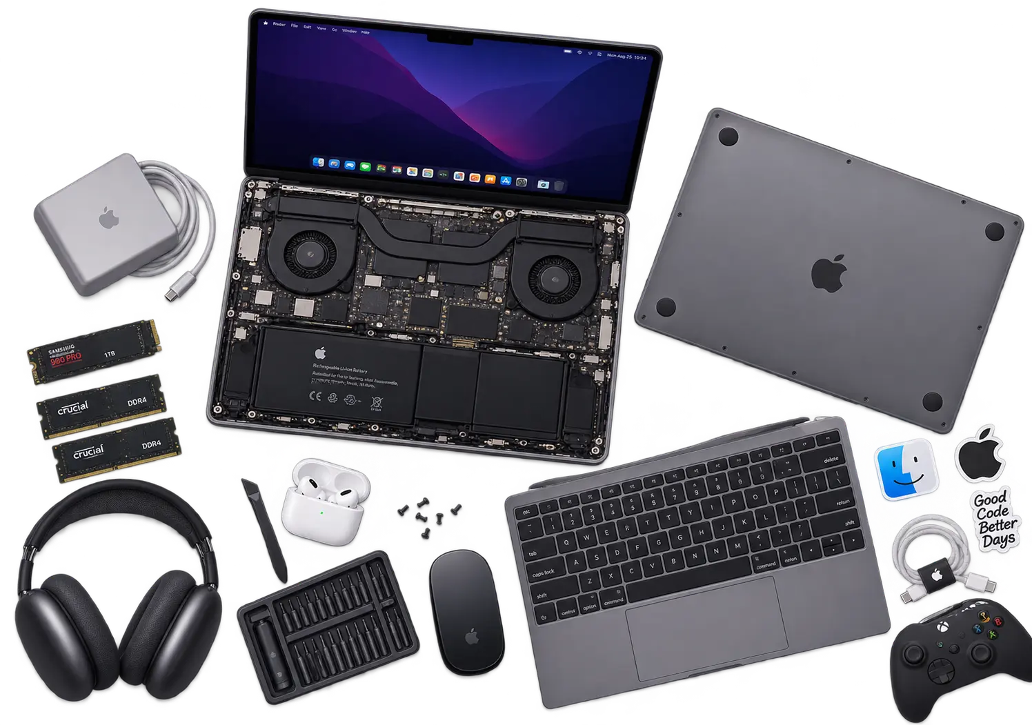 Top-down view of a laptop